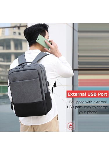 Shineyee 15.6" Usb Bağlantılı Şarj Portlu Büyük Kapasiteli Oxford Kumaş Laptop Sırt Çantası - Seyahat Ve İş Kullanımı Koyu Gri