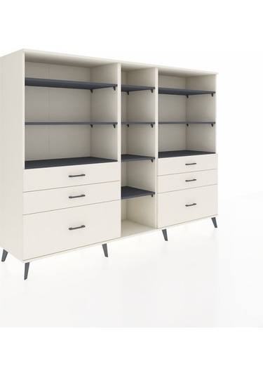 Hyperion Dolap 10 Raflı 6 Çekmeceli 220x44x163 Aytaşı-antrasit/a Aytaşı-antrasit/aytaşı