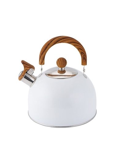 2.5 Litre Paslanmaz Çelik Isıtıcılı Çaydanlık - Gazlı & İndüksiyon Ocaklarda Kullanım Beyaz Beyaz