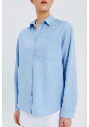 9942 Kadın Oxford Uzun Kol Basic Gömlek Bebe Mavi Bebe Mavi
