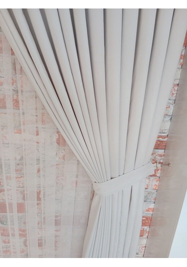 Kemik Renk Fon Kadife Perde Çift Kanat 1/3 Sık Pileli Dikim V-42 Kemik