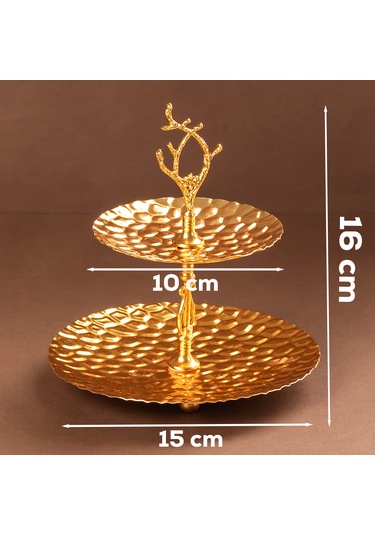 Porsima 2 Katlı Gold Metal Mini Sunumluk-mini İkramlık Lokumluk