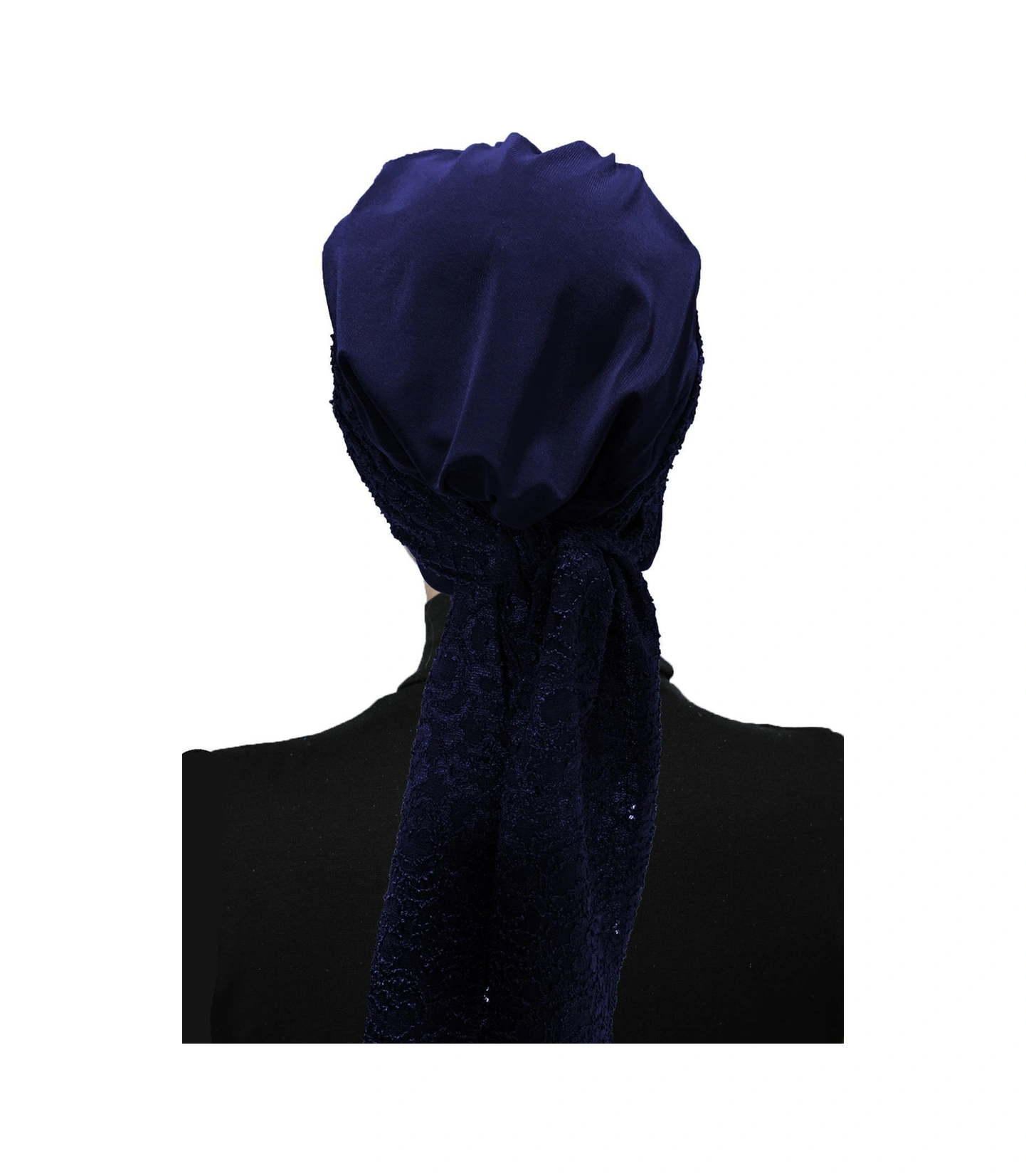 Dantel Bandana Lacivert Hazır Türban Tesettür Bone Lacivert