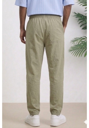 Tarz Cool Erkek Yazlık Keten Karışımı Relaxed Pantolon Vizon