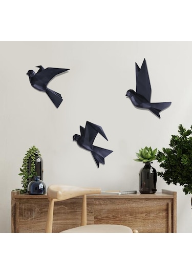 Mouette 3'Lü Dekoratif Kuş Siyah
