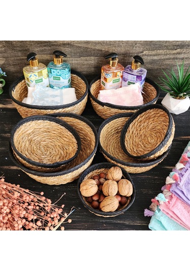 Nergis Hasır 7 Li Sepet Saklama Kutusu Sepet Takımı Siyah