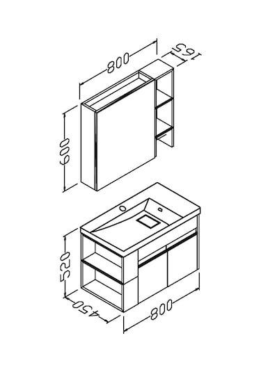 Roma 80 Cm Banyo Dolabı - Retro/Gümüş (Boy Dolabı Hariç)