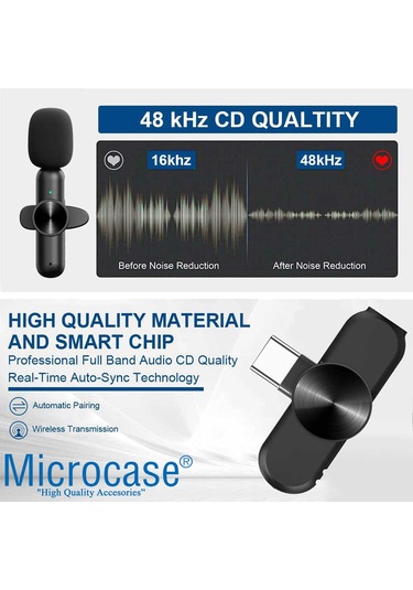 Microcase AL3009 Kablosuz Type-C Yaka Mikrofonu 2'li