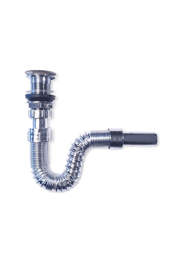 Körüklü Lavabo / Mutfak Eviye Gider Sifonu Krom Pop Up Basma Buto