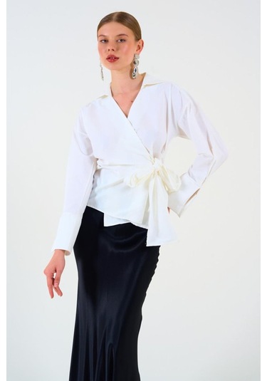 Düz Yandan Bağlamalı Gömlek - Ekru Ekru