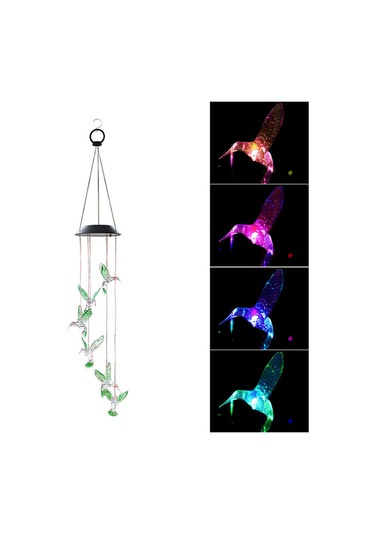 Dianziye Güneş Enerjili Renkli Bahçe Dekorasyonu, Kuş Figürlü Asılı Aydınlatma Ve Rüzgar Çanı Mavi