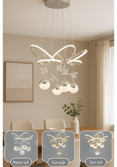 Kelebek Modern 5li Krom Avize Yatak Odası - Hol - Salon Gri