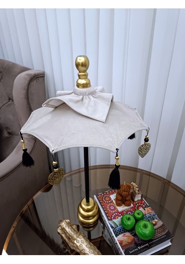 Handmade Dekoartif Bali Şemsiye Krem Kadife 60 Cm 09 Bali