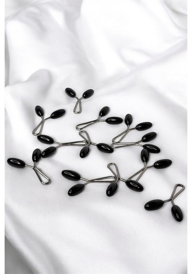 Eşarp Şal Klipsi Siyah 12 Adet Arpa Model Klips - Kadın Tesettür Aksesuar İğne Siyah