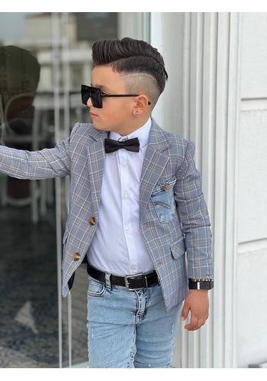 Uğurböceğiçocuk Ekose Denim Detaylı 5'parça Erkek Çocuk Takım 001