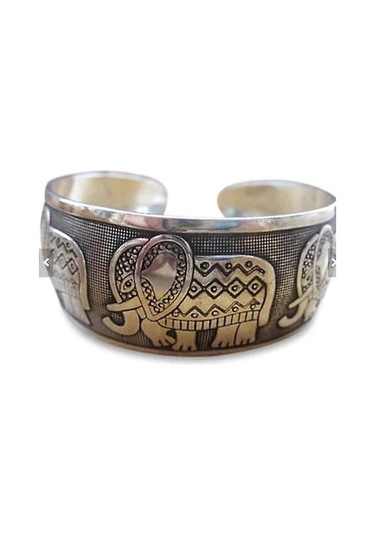 Beyaz Altın Kaplama Tayland Beş Fil Manşet Bilezik Altın - Gold