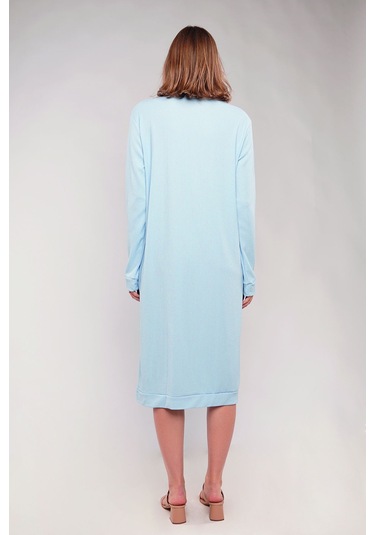 Gabria Ön Düğmeli Seul Uzun Hırka Buz Mavisi