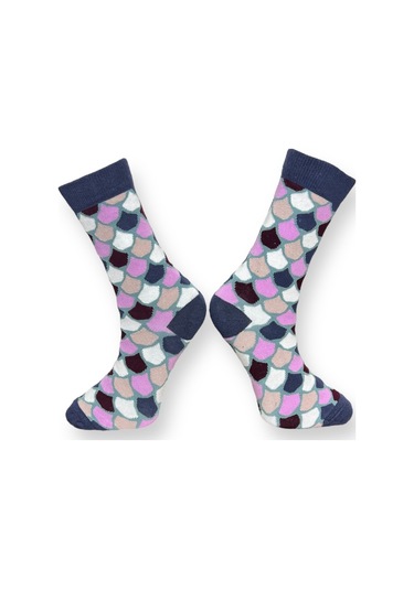 3'lü Unısex Balık Ve Geometrik Tasarımlı Esnek Nem Alabilen Pamuklu Spor Soket Çoraplar Çok Renkli