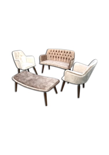 Berjer ÇAY SET Kayın Metal İskelet Parlak Beyaz Kapitone Babyface Kumaş Chester El Yapım