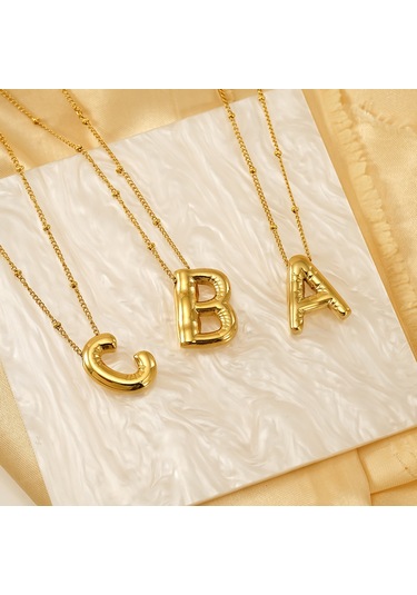 Relaxed Parlak Mektup Kolye Tombul Avrupa Ve Amerikan Modası Basit Köprücük Kemiği Zinciri-l Altın