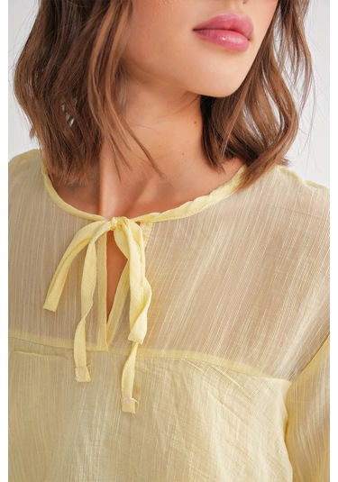 4735 Kadın Uzun Kollu Fırfırlı Bağlamalı Bluz Sarı Sari