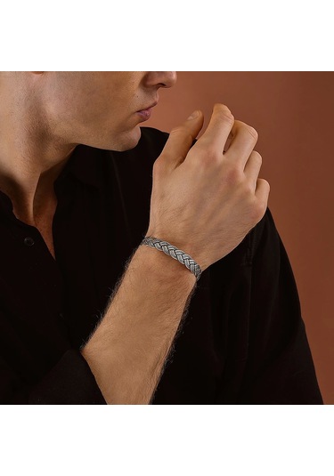 925 Ayar Gümüş Modern Unısex Kelepçe Bileklik Gümüş