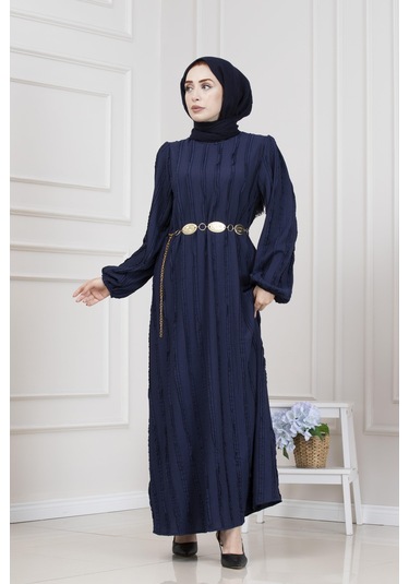Fırfır Detaylı Rüya Elbise-lacivert-5472 Lacivert