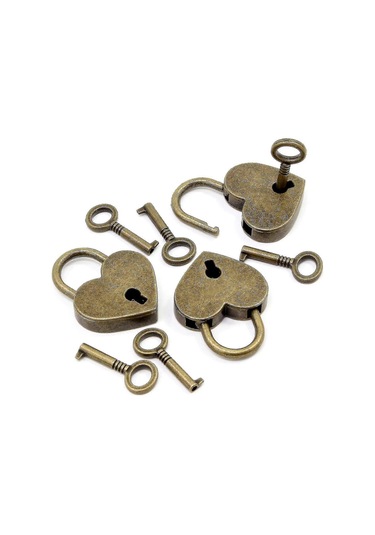 5'li Paket Vintage Antik Stil Mini Asma Kilit Anahtar Kilidi Kalp Şeklinde