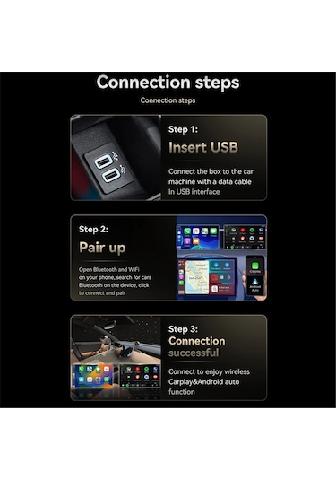 Youtek Kablosuz Araç Bağlantı Kutusu, Carplay Ve Android Auto Desteği, Usb/type-c, 2017+ Modeller İçin, Otomatik Yeniden Bağlanma, Ultra Kompakt Tasarım