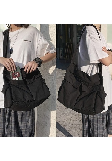 Yulong Kanvas Messenger Çantası Büyük Hobo Çapraz Çanta Çoklu Siyah