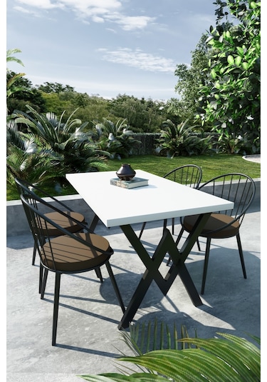 Evdemo Eylül 4 Kişilik Balkon Bahçe Masa Takımı Beyaz - Kahverengi