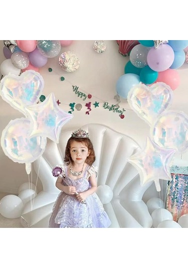 Folyo Balon 18inç Şeffaf Yıldız Renkli Yansımalı Hologramlı Yansımalı Kalın Folyo Balon Çok Renkli
