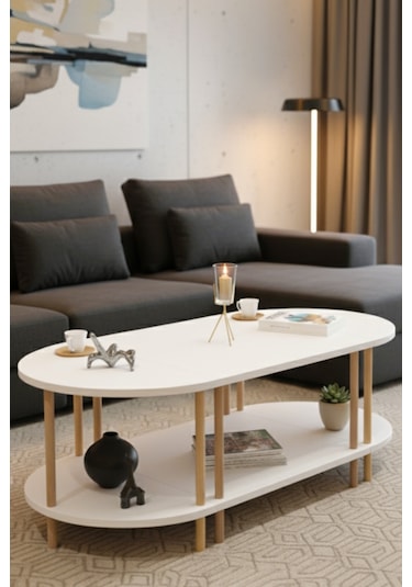 Çevir Kur 3'ü 1 Arada 2 Raflı Orta Sehpa Ve Dekoratif Yan Sehpa Gazetelikli Meşe