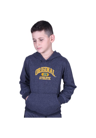 Kapüşonlu Kanguru Cepli Orıgınal Baskılı Erkek Çocuk Sweatshirt Füme
