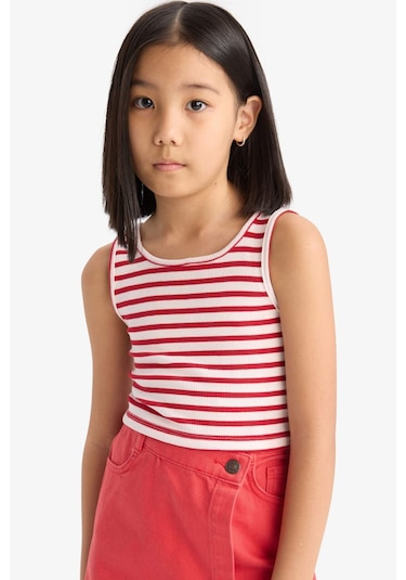 DeFacto Kız Çocuk Bisiklet Yaka Çizgili Atlet Z7814A625HSRD256 Kırmızı