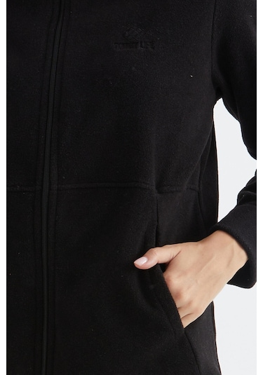 Tommy Life Siyah Kapüşonlu Fermuarlı Rahat Form Kadın Polar Sweatshirt - 97233 Siyah