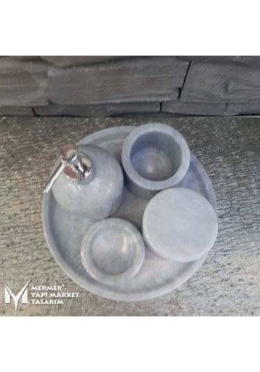 Gri Mermer 5 Parça Banyo Seti Gri