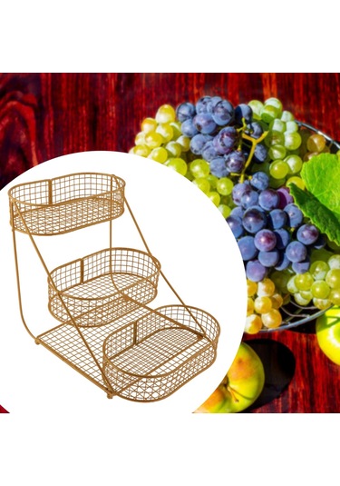 Homyl 3 Katlı Meyve Sepeti Tezgahı Büyük Kapasiteli Konteyner Altın