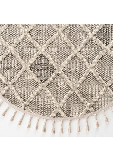 Cool Halı Bress 1411 Krem Kolay Kullanım Hav Toz Vermez Hasır Dokulu Bukle Örgü Modern Yuvarlak Halı