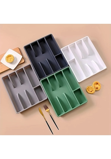 Oldfriend Beyaz Mutfak Çekmece Organizatörü: Bıçak Çatal Saklama Tepsili Plastik Organizer Beyaz