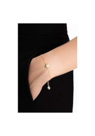 Mini Kaplumbağa 18 Ayar Sarı Altın Kaplama 19 Cm Gümüş Bileklik Sarı