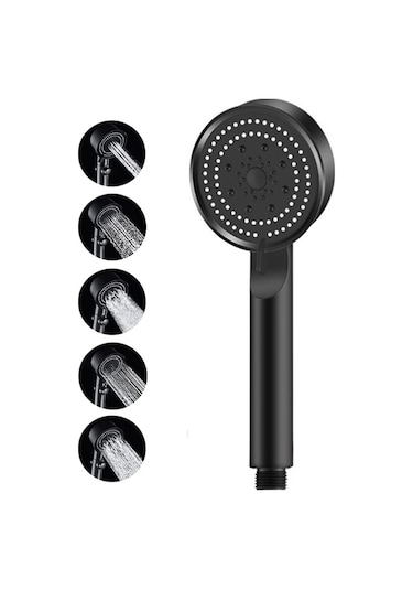 Mobee Turbo Pervaneli 5 Fonksiyonlu Tasarruflu Duş Başlığı Duş Hortumu Ve Mafsal Set Siyah