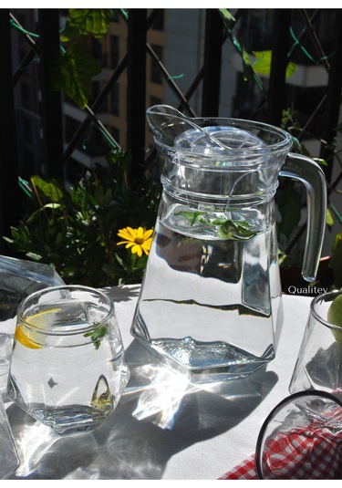 7 Parça Cam Bardak Ve Kapaklı Sürahi Seti 1,2 Lt Su Şişe