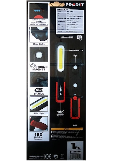 Dht 800 Lümen Mıknatıslı Kancalı Çalışma Lambası D11010004 Kırmızı - Siyah