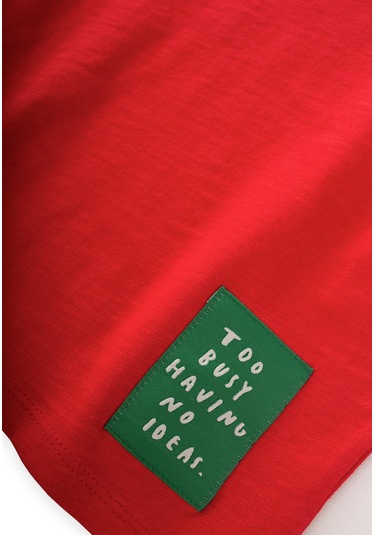 Cigit Yırtmaç Detaylı Etiketli T-shirt 2-10 Yaş Kırmızı Kırmızı