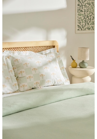 Kaşmir Home Runa %100 Pamuk Çift Kişilik Pike Takımı Çağla Çağla