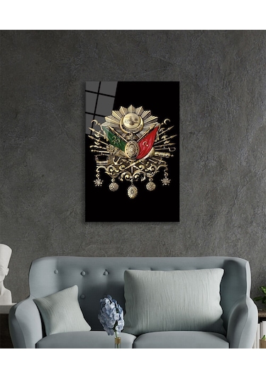 Osmanlı Arması Tuğrası Cam Tablo, Ev Ve Ofis Duvar Dekoru, Hediyelik Büyük Temperli Cam Tablo