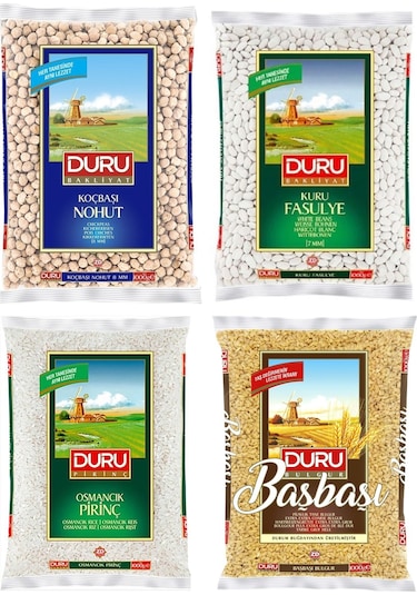 Duru Bakliyat Seti Nohut 1 KG +  Fasulye 1 KG + Pirinç 1 KG + Bulgur 1 KG