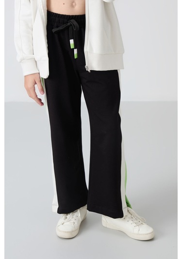 Tommy Life Siyah Yırtmaç Detaylı Cepli Geniş Paça Kız Çocuk Eşofman Alt - 75141 Siyah