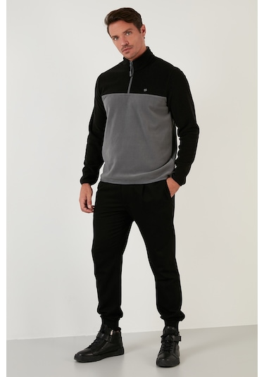 Buratti Regular Fit Anti-Pilling Tüylenme Yapmayan Dik Yaka Şardonlu 2'Li Paket Erkek Polar 5906016S2 Bordo-Siyah